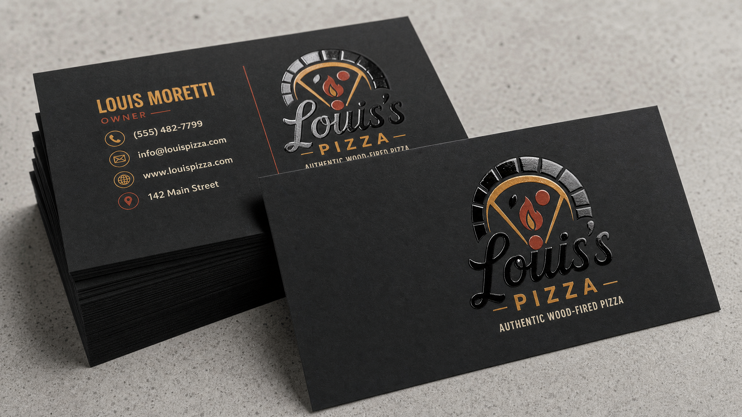 Matte minimal business card design for Louis's Pizza